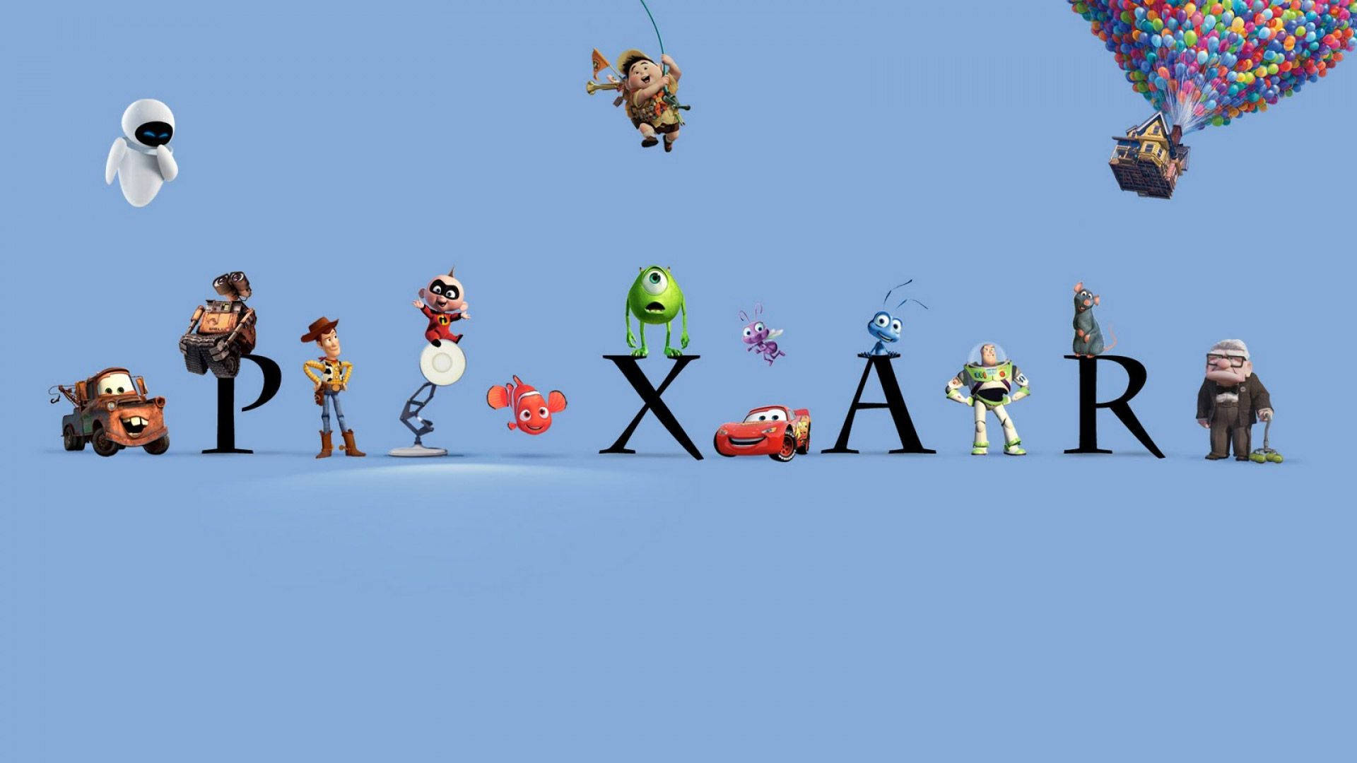 Pixar characters arranged as a group promotional image